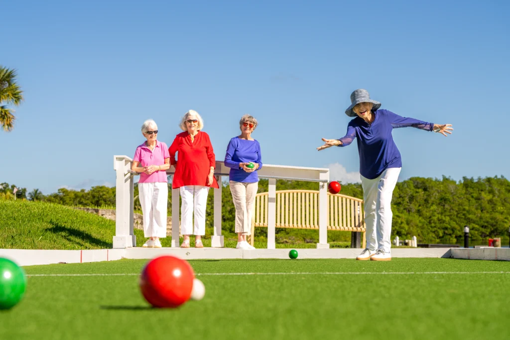 seniors playing bocce ball at Sandhill Cove a retirement community in Palm City FL 