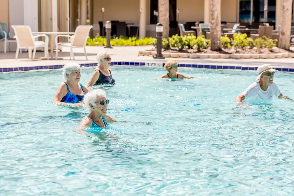Sandhill Cove residents swimming in the community pool