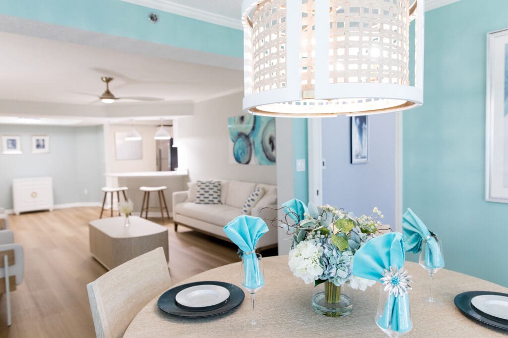 dining area and living area of Sandhill Cove apartment 