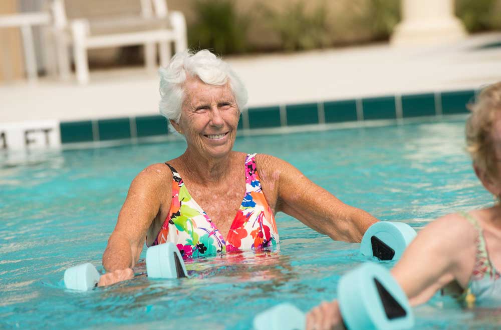 Seniors swimming in a pool